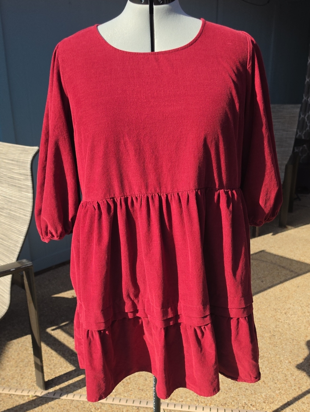 Time and Tru Burgundy Tiered Corduroy Dress